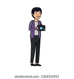 young man with camera photographic