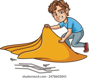 Young man camping vector illustration