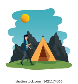 young man in the camping zone