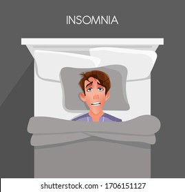 A young man can't fall asleep. Insomnia.