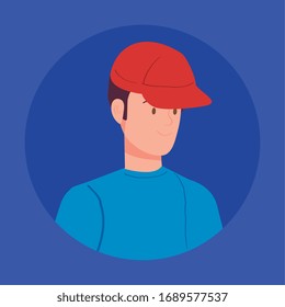 young man with cap in frame circular vector illustration design