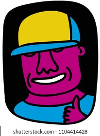 young man with cap and thumbs up