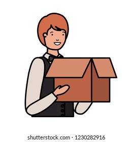 young man with cardboard box avatar character