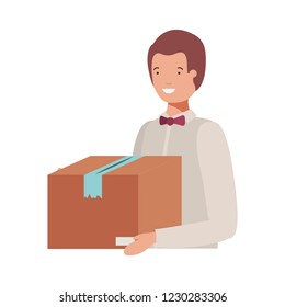 young man with cardboard box avatar character