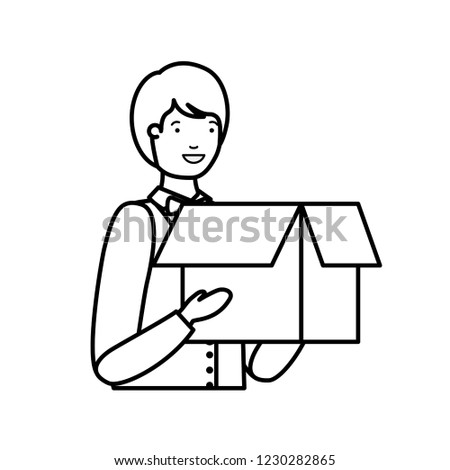 young man with cardboard box avatar character