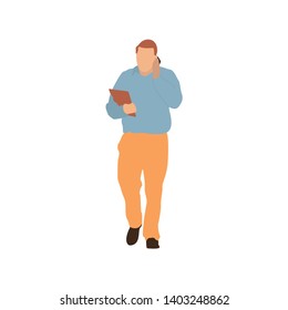Young man carry document and talking with mobile phone. Vector isolated flat illustration