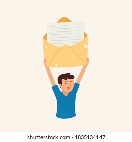 young man carry the letter, email concept.