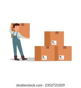 Young man carry package box. Delivery service and shipping, Delivery man express. 