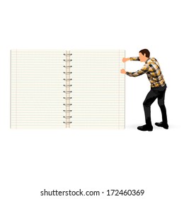 young man carrying an empty notebook