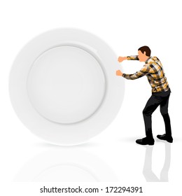 young man carrying an empty plate