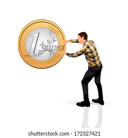 young man carrying an euro coin