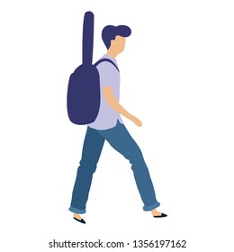 Young Man Carrying Guitar Case. Vector Flat Illustration