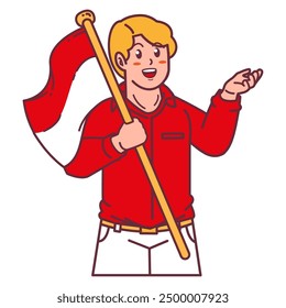A young man carrying the Indonesian flag