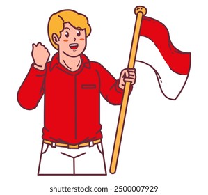 A young man carrying the Indonesian flag
