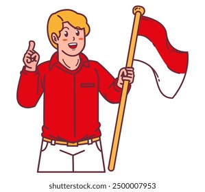 A young man carrying the Indonesian flag