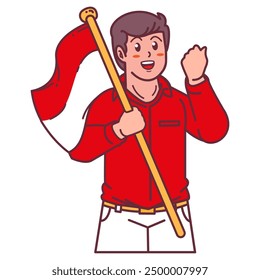 A young man carrying the Indonesian flag