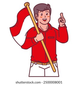 A young man carrying the Indonesian flag