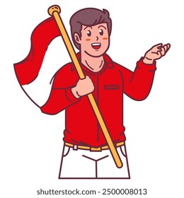A young man carrying the Indonesian flag