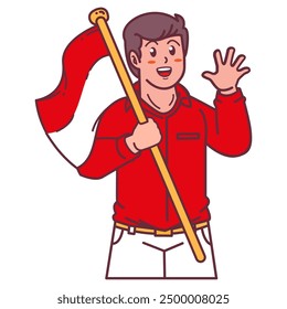 A young man carrying the Indonesian flag
