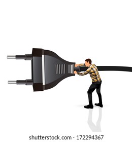 young man carrying a plug