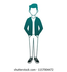 Young man cartoon avatar in blue lines