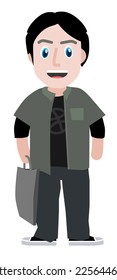 young man cartoon with a bag