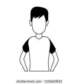 Young man cartoon in black and white