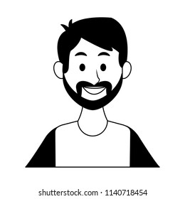 Young man cartoon in black and white