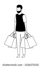 young man cartoon in black and white