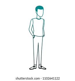 Young man cartoon blue lines