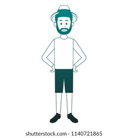 Young man cartoon in blue lines