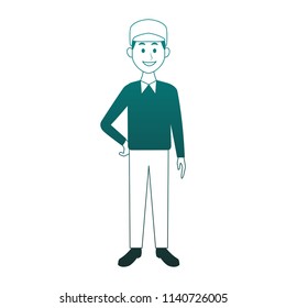 Young man cartoon in blue lines