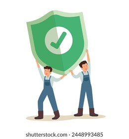 Young man cartoon character with check mark sign, Security symbol, privacy concept.
