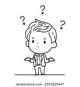 Young man cartoon character Confused thinking about problem vector illustration cartoon hand draw