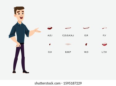 Young man cartoon character with different type of facial expressions for your design, motion and animation.