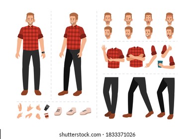 Young Man Cartoon Character For Motion Design With Facial Expressions, Hand Gestures, Body And Leg Movement