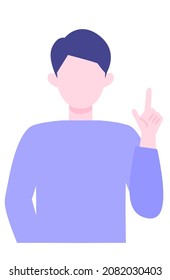 Young Man cartoon character. People face profiles avatars and icons. Close up image of pointing man. Vector flat illustration.