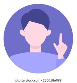 Young Man cartoon character. People face profiles avatars and icons. Close up image of pointing man. Vector flat illustration.