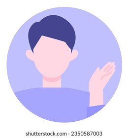 Young Man cartoon character. People face profiles avatars and icons. Close up image of pointing man. Vector flat illustration.