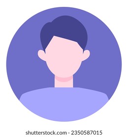 Young Man cartoon character. People face profiles avatars and icons. Close up image of smiling man. Vector flat illustration.
