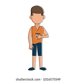 Young man cartoon with cup