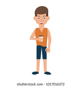 Young man cartoon with cup