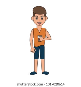 Young man cartoon with cup