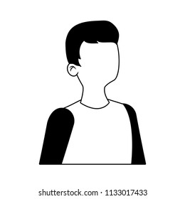 Young man cartoon faceless black and white colors