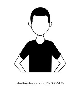 Young man cartoon faceless in black and white