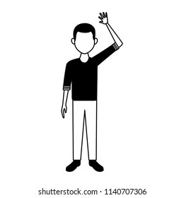 Young man cartoon faceless in black and white
