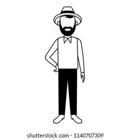 Young man cartoon faceless in black and white