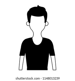 Young man cartoon faceless in black and white