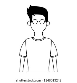 Young man cartoon faceless in black and white