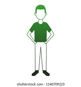 Young man cartoon faceless in green white